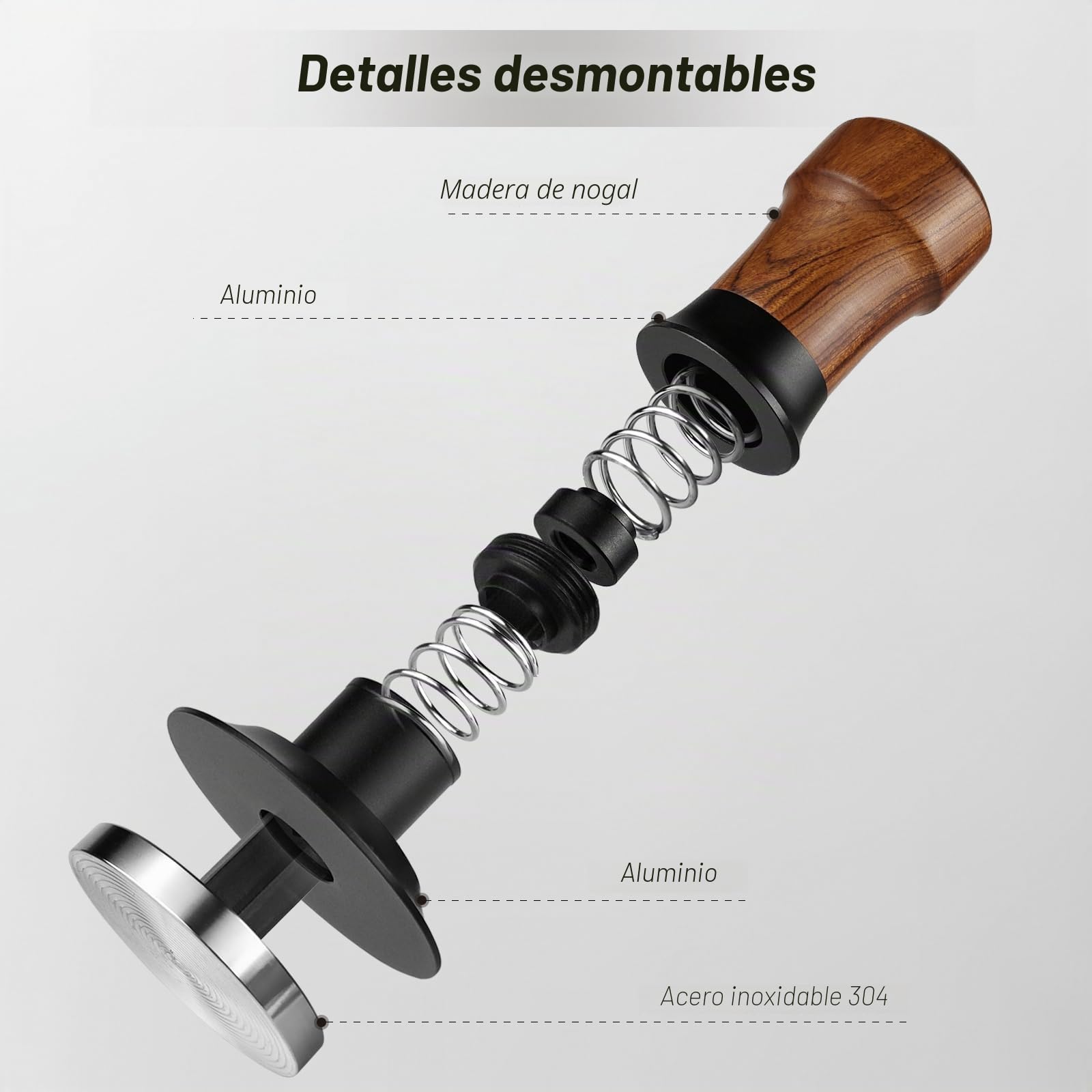 NOTSEK Tamper de café de 54 mm, herramienta de presión constante de 30 libras con base ondulada, prensador de espresso calibrado de madera de nogal para portafiltro de salvia