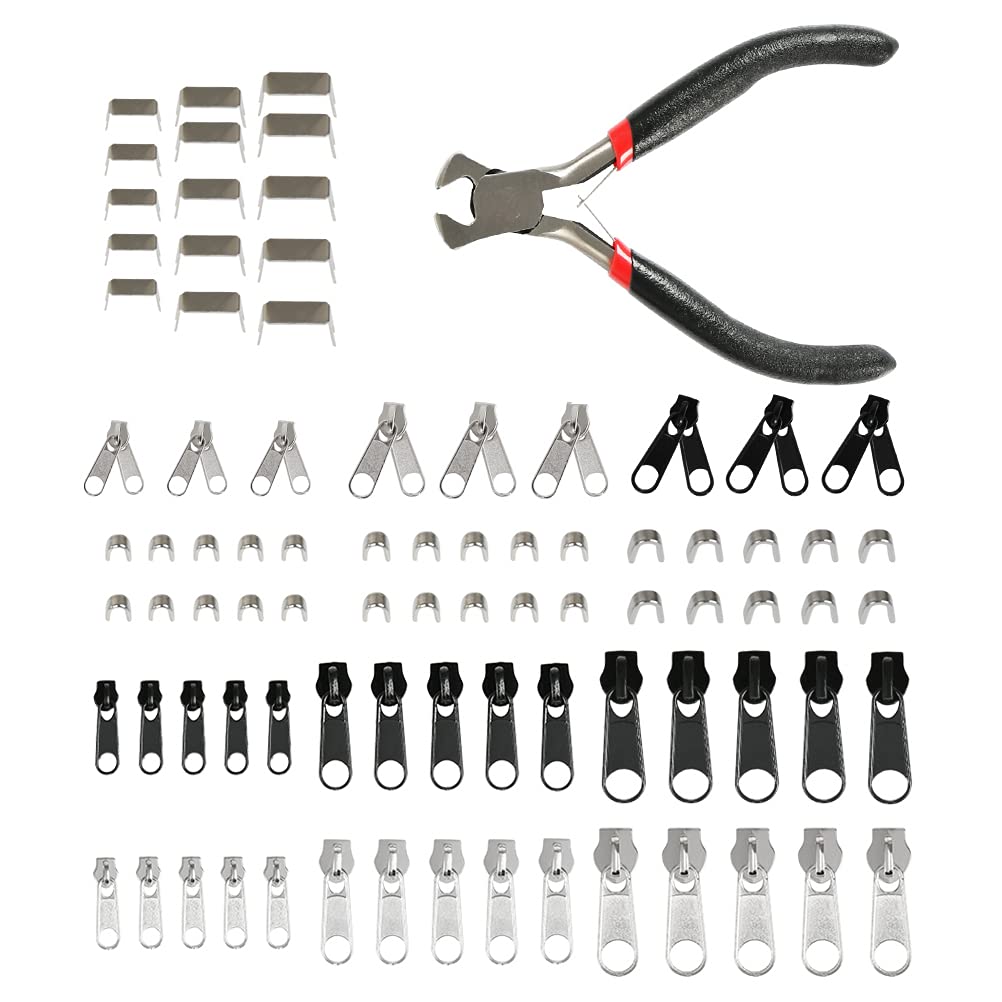 FOCCTS85 Pcs Zipper Repair Kit - Universal Zipper Replacement with Install Pliers for Jeans, Coats, Jackets
