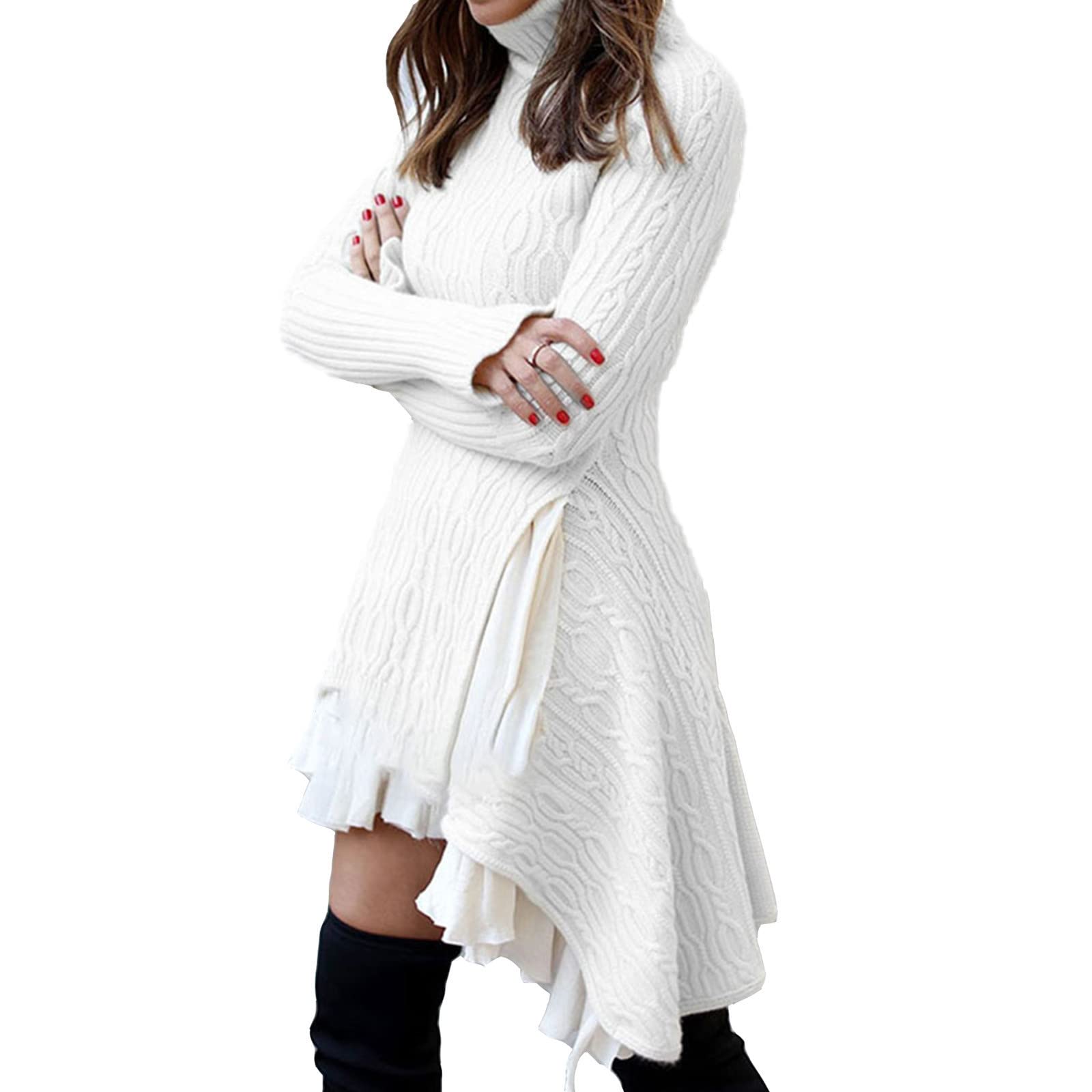 Strickkleid Damen Winter Elegant Strickpullover Kleid Warmer Lässig Strickkleider Minikleid Strick Weihnachtspullover Freizeit Schicke Strickkleider Hoodie Kleid Pullover Kleid