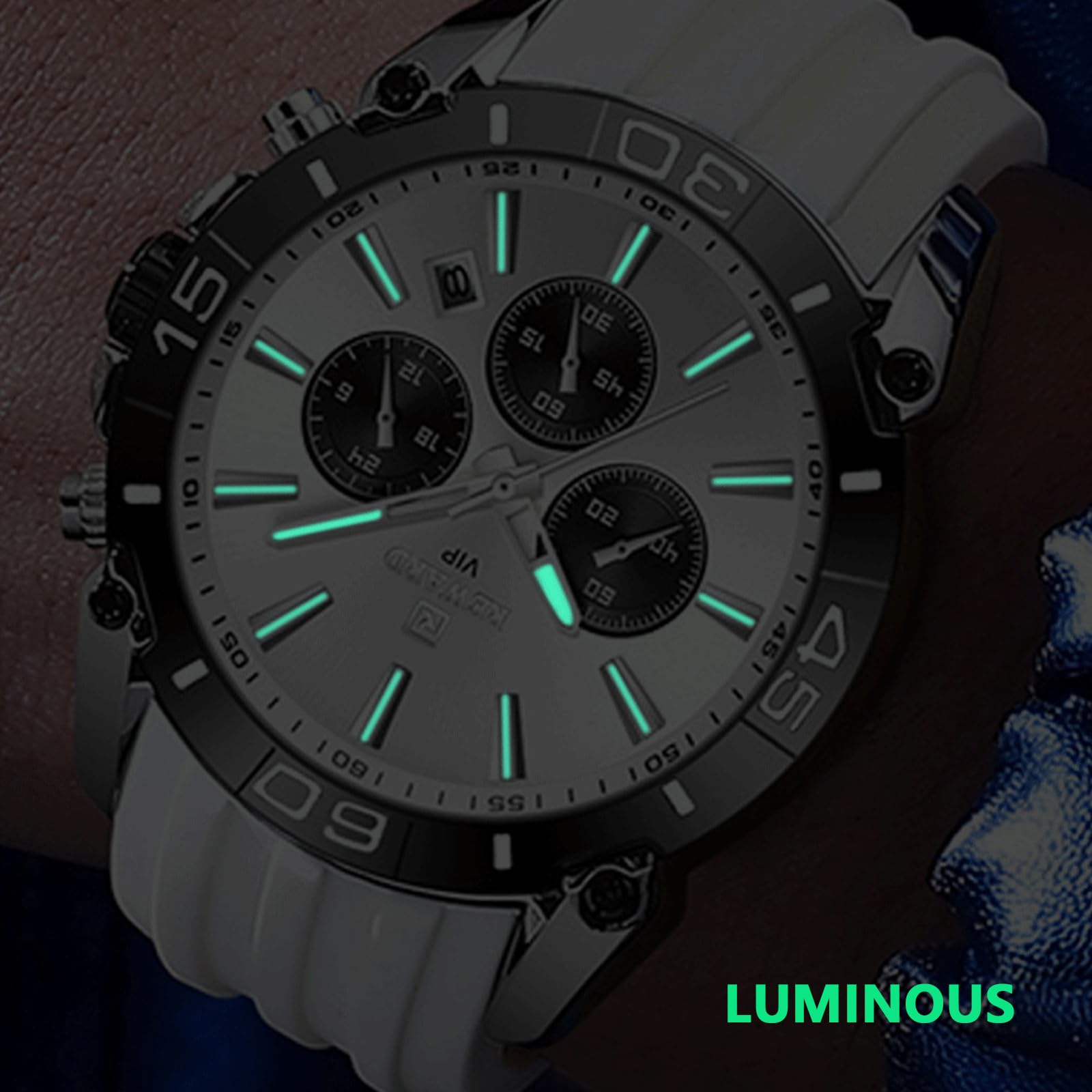 FORSINING Orologio da uomo alla moda, casual, analogico, al quarzo, per uomo, cinturino in silicone, cronografo, orologio sportivo, luminoso, impermeabile