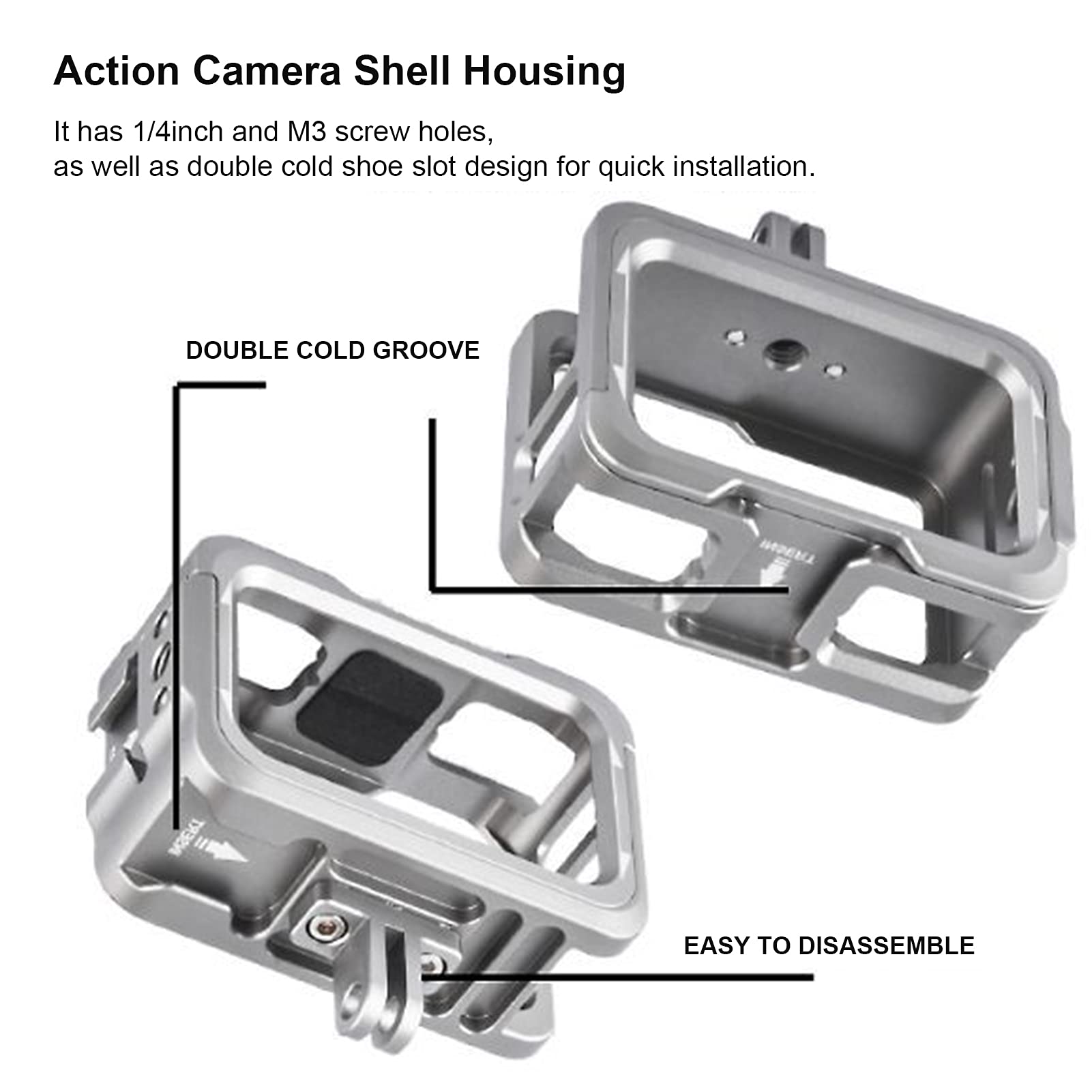 Funda protectora para cámara de acción DJI Osmo, carcasa protectora con 2 soportes de zapata fría, color blanco plateado.
