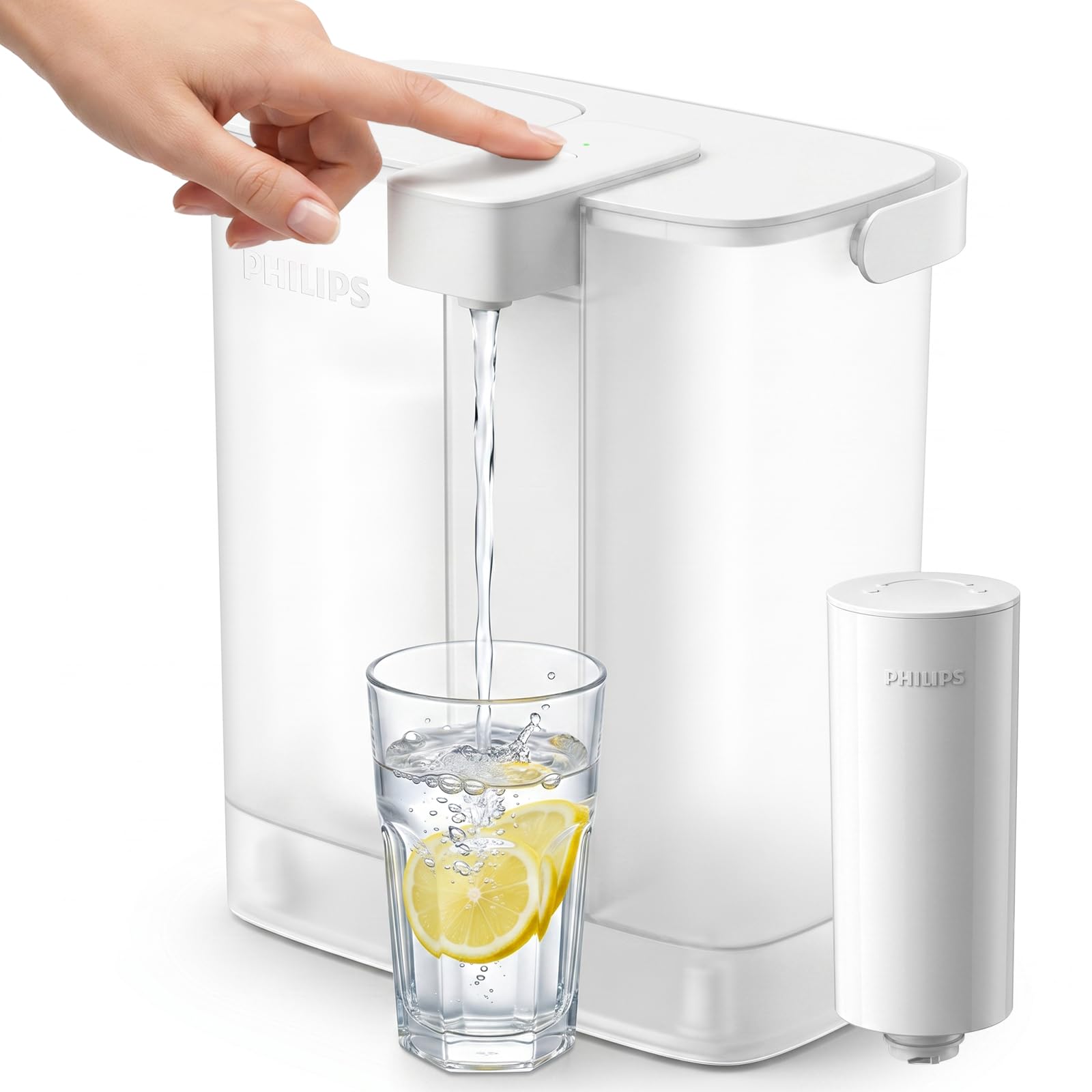 PHILIPS Jarra de filtro de agua, dispensador de agua recargable, filtro purificador de agua para puerta de refrigerador, 1 filtro para 3 meses/60 galones, reduce 46 impurezas 99.8% del plomo NSF/ANSI