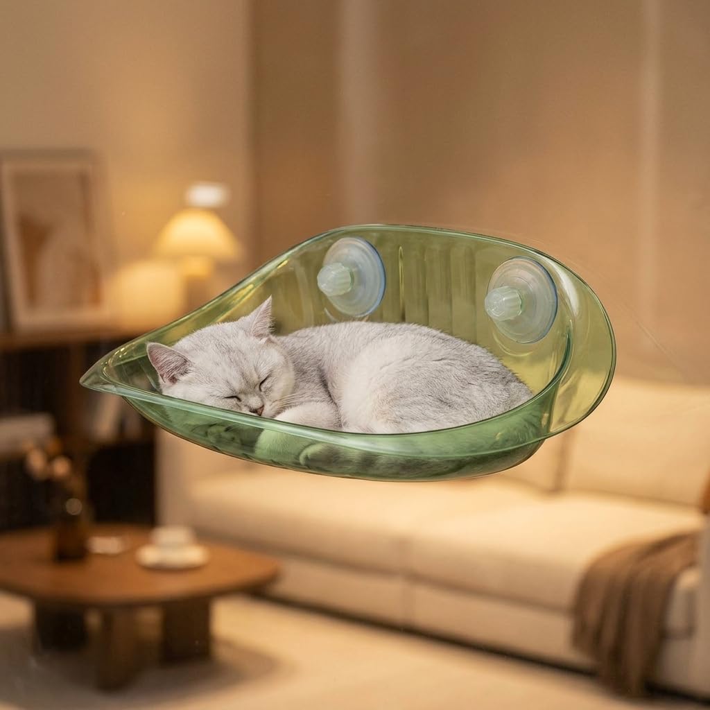 Katzenfensterliege Fensterhammock Liegefläche Schlafplatz Traglast Material AS für Haushalte Innenräume Wohnunghalter, Achatgrün
