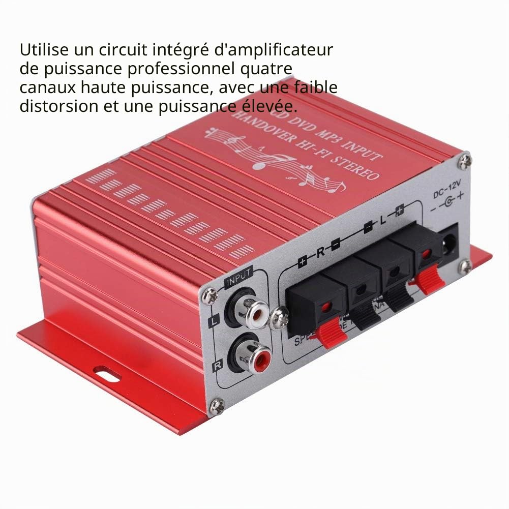 Amplificateur Numérique 20 Wx2, 4 Canaux Amplificateur Audio Hifi Stéréo Digital, Mini Amplificateur de Puissance Audio Stéréo pour PC CD DVD MP3 FM