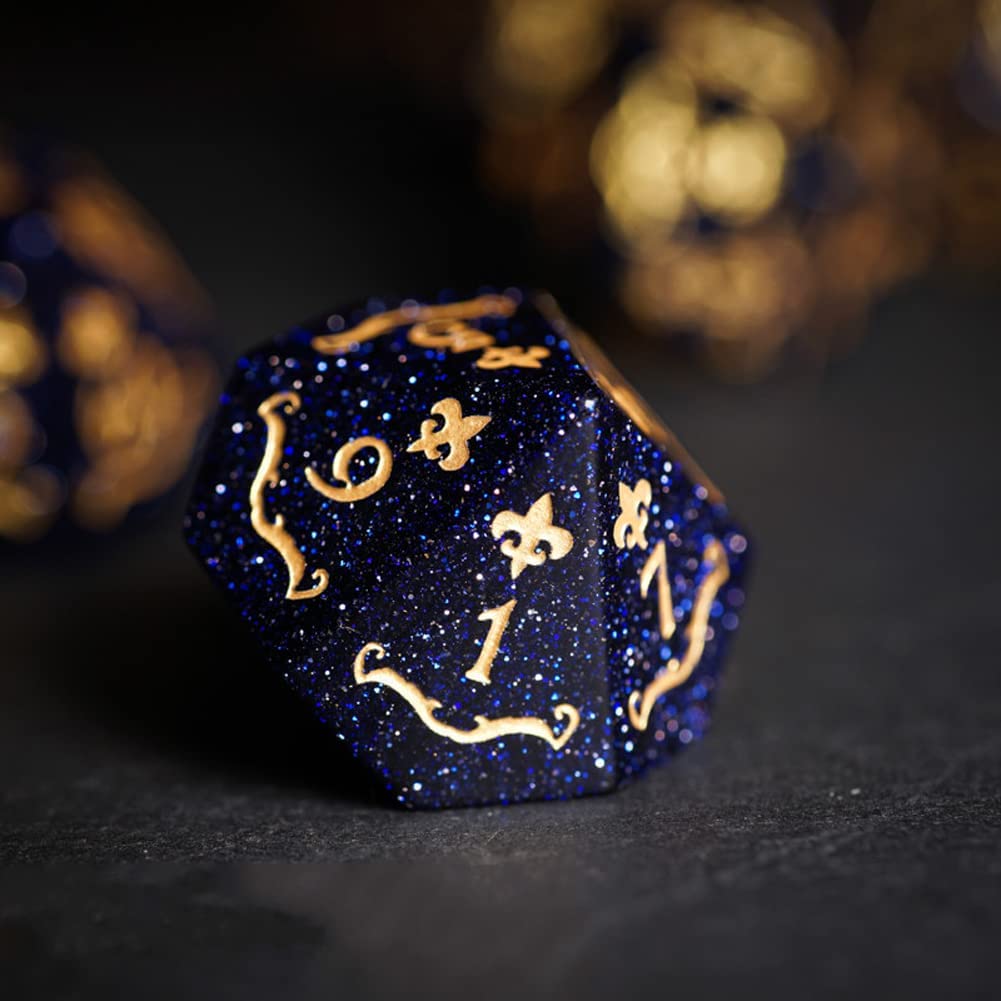 Wttfc Dados de juego de rol, 7 juegos de dados poliédricos con Bolsa de Cuero | Blue Sandstone DND Dice establece mazmorras y dragones para juegos de Mesa Rpg MTG