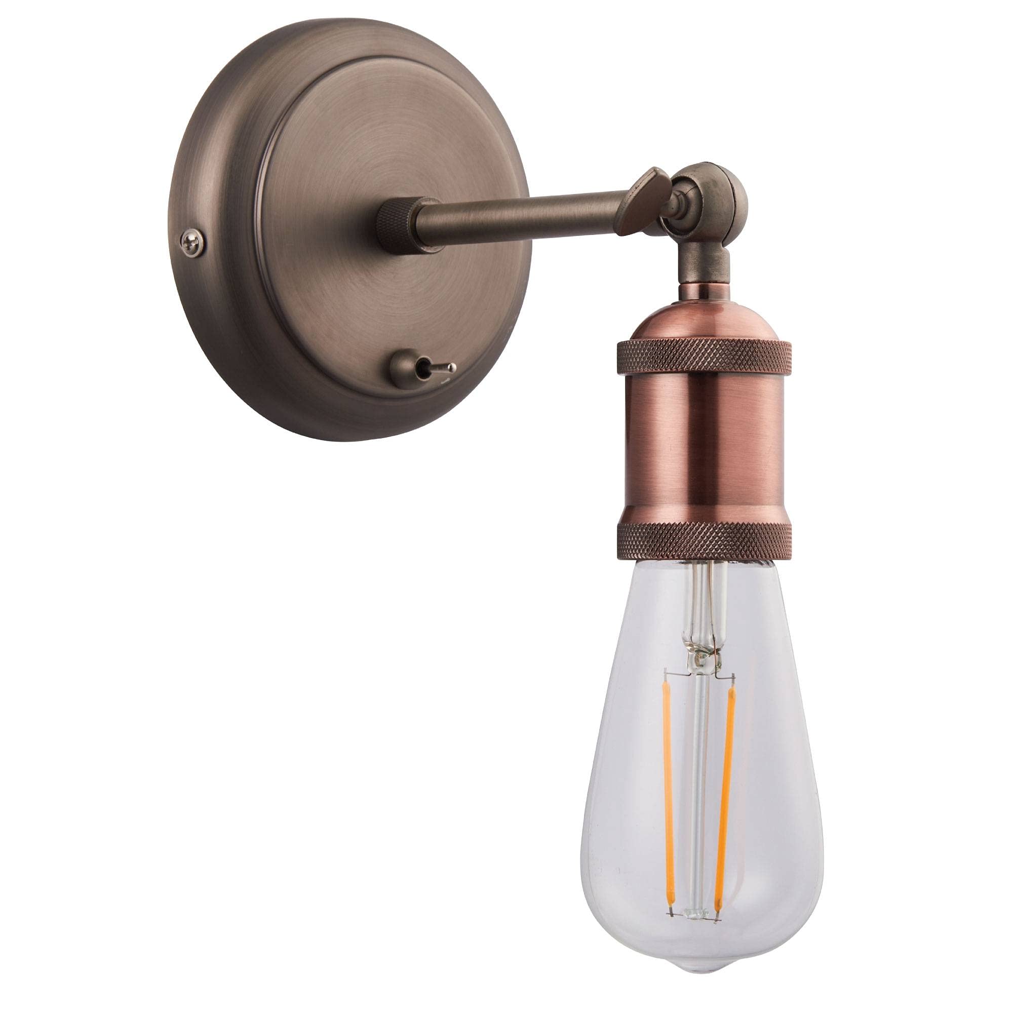 Endon Aged Pewter & Copper Industrial Design Hall 1Lt Wall Light 40W Sw Copper Aged Pewter Material