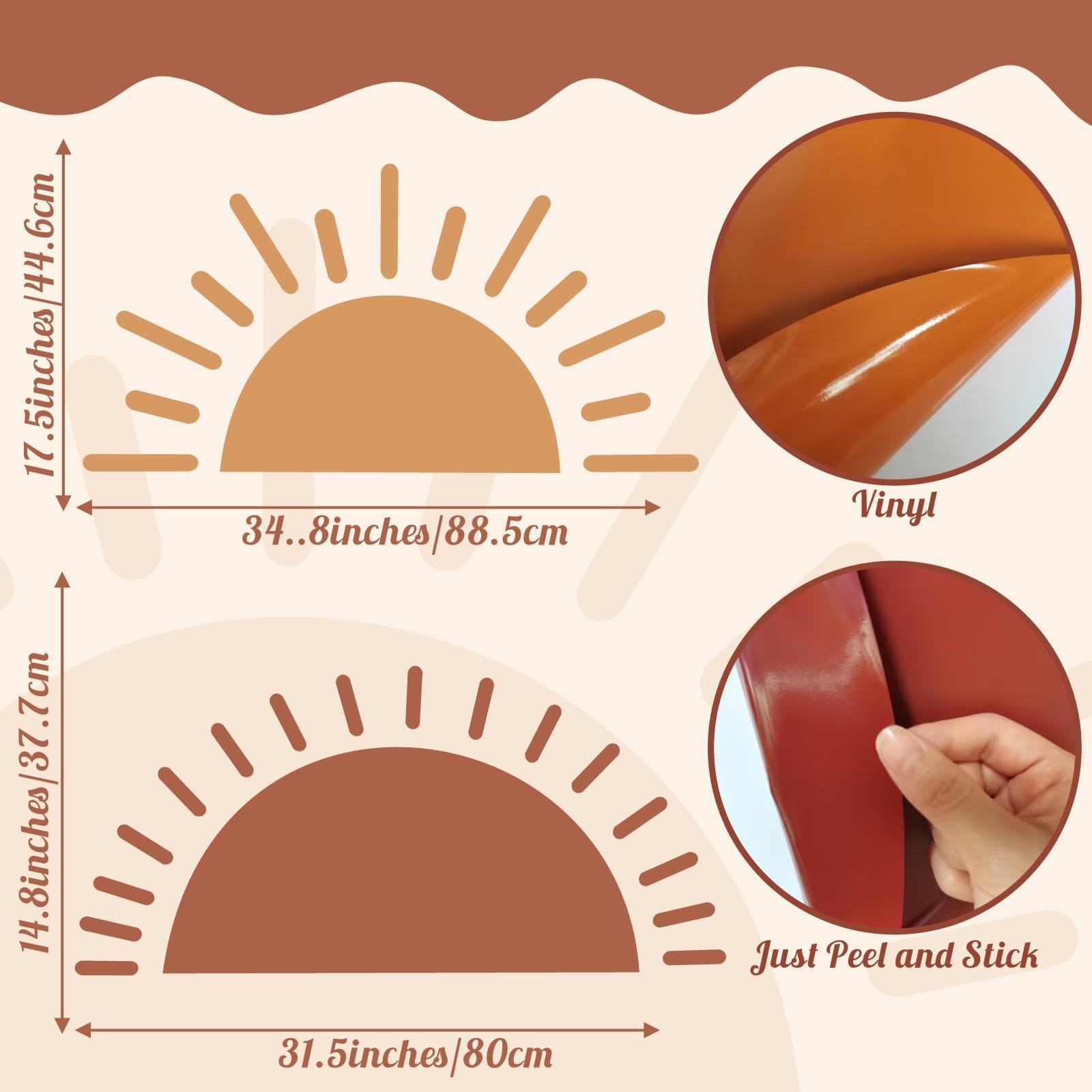 Half Sun Wall Decals - Large Sunshine Wall Stickers for Baby Room & Kids Bedroom - Sunrise Peel and Stick Sticker Decals - Image 4