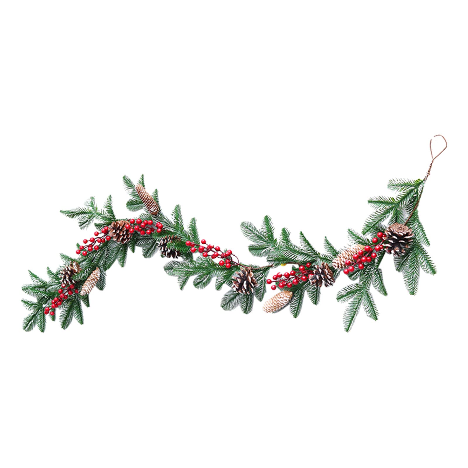 Guirnalda de pinos artificiales de 1,6 m con ramas de bayas rojas, piños, piños, guirnalda de vegetación de invierno para temporada festiva, chimenea, camino de mesa, centro de mesa, decoración 062035