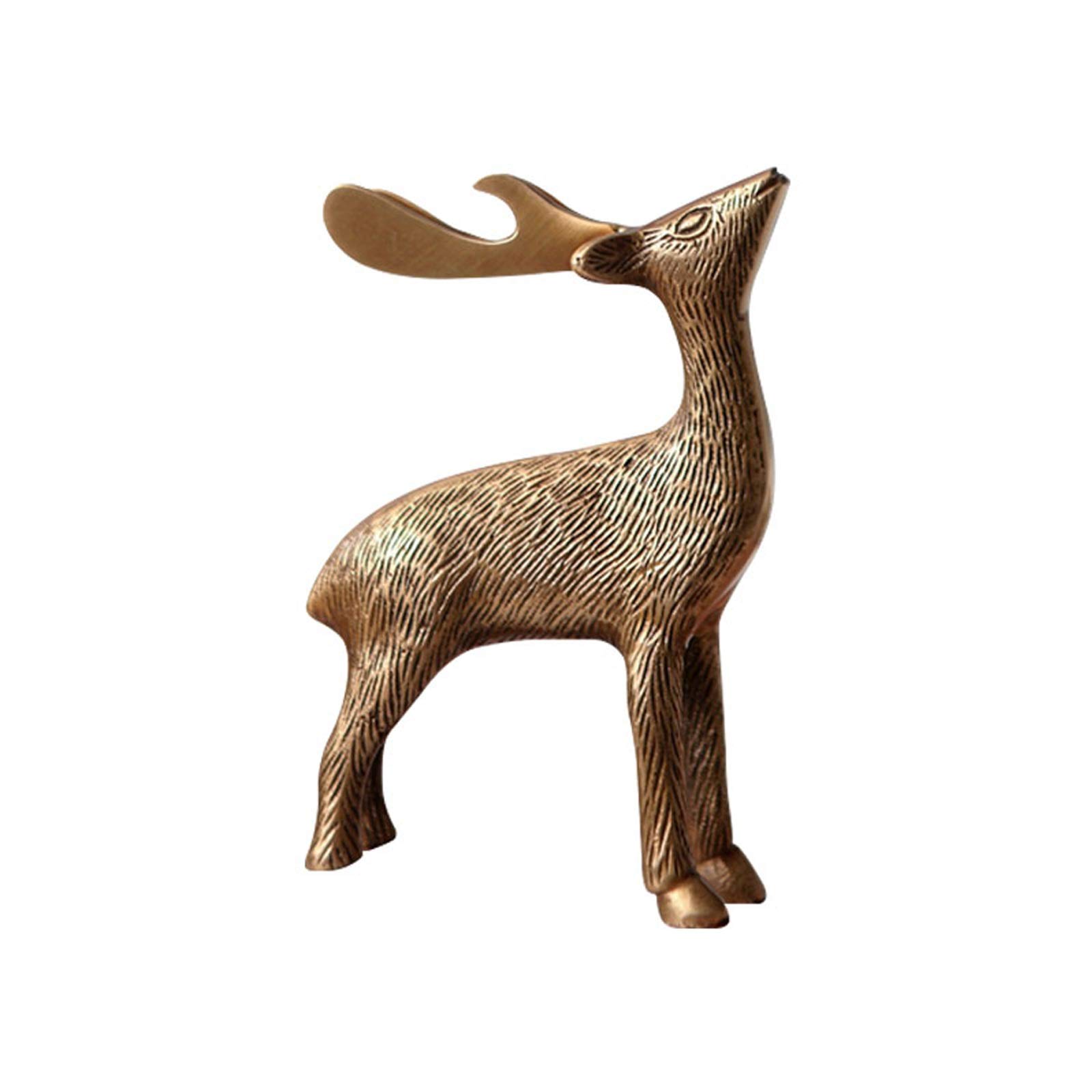 SnamicE Desktop Decoration Brass Deer Statue Office Desktop Decor Deer Sculpture Home Craft Ornament Statue Decorative Housewarming Gift Sculptures Collection Stat,