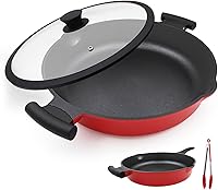 Vista 8 de Sartenes antiadherentes de 12 pulgadas con tapa, sartén profunda antiadherente de 5 cuartos de galón, sartén con mango desmontable, compatible