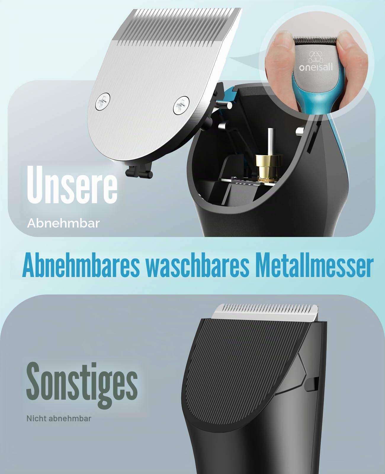 oneisall Professionelle Hundeschermaschine für dickes Haar, robuste Hundepflege-Schermaschine mit abnehmbarer Metallklinge, kabelloser Haustierrasierer für Cockapoo-Pudel