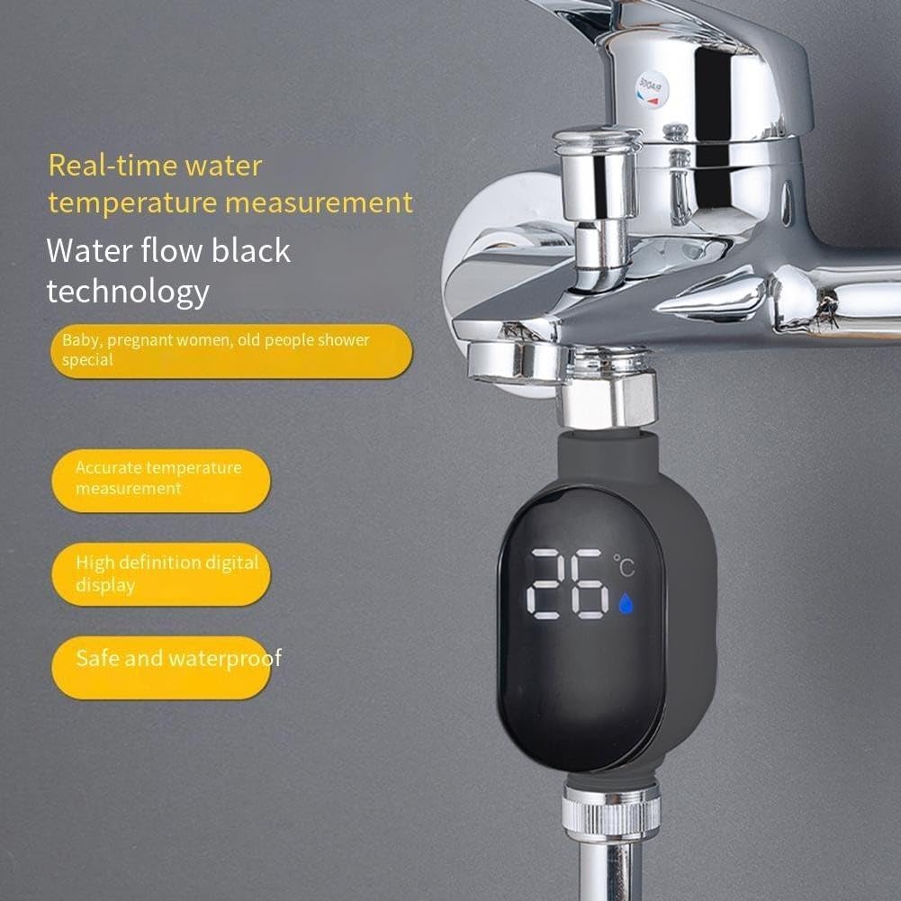 Termometro digitale da doccia con display della temperatura per rubinetto del bagno, impermeabile in acciaio inossidabile 304, gamma 0-99 °C, indicatore LED codificato a colori, 106 x 45 mm
