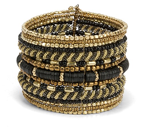 SPUNKYsoul New! Boho Metal Black and Gold Cuff Bangle Bracelets for Women l Collection (Gold & Black)