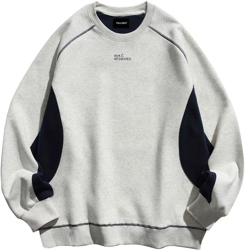 Fullneat Men's Teen Oversized Color Block Crewneck Sweatshirt Y2k Letter Graphic Long Sleeve Casual Pullover Shirt