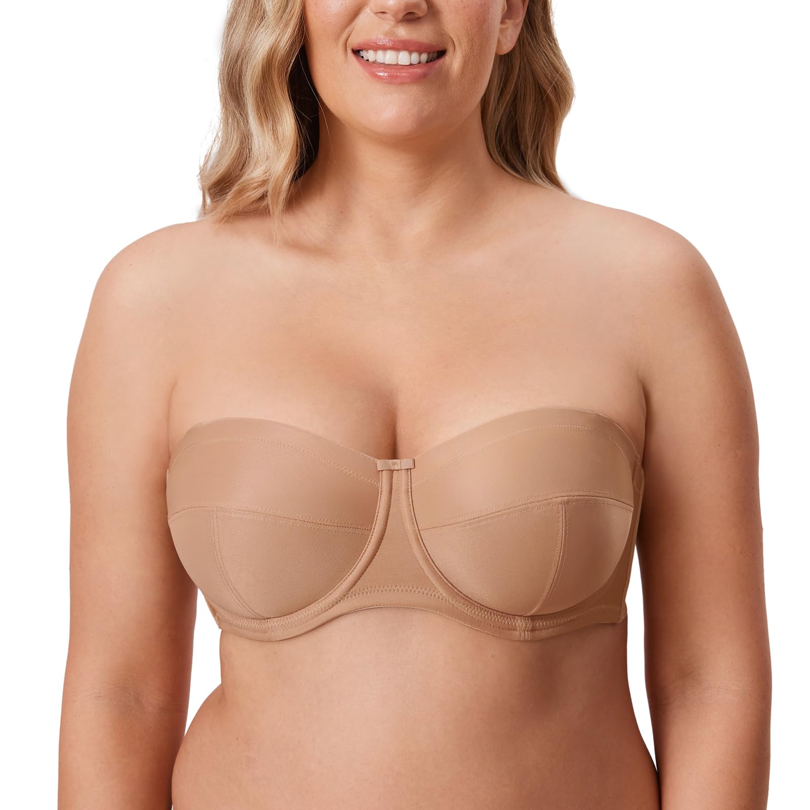 DelimiraWomen's Strapless Bras Underwire Non Padded Support Multiway Bandeau Bra for Bigger Bust