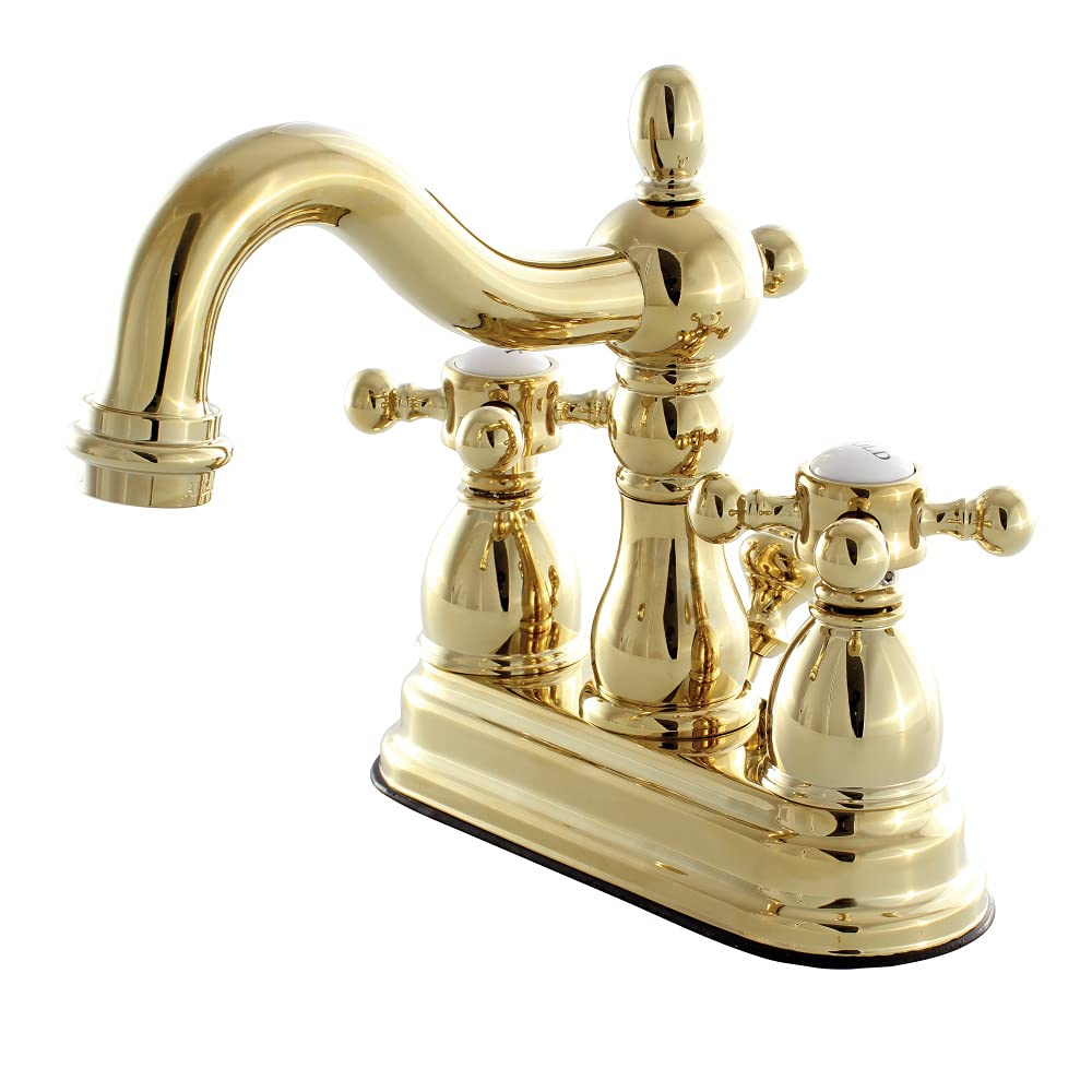 Kingston Brass KB1602BX Heritage 4 "Metal Çapraz Saplı Centerset Lavabo Bataryası, Parlak Pirinç