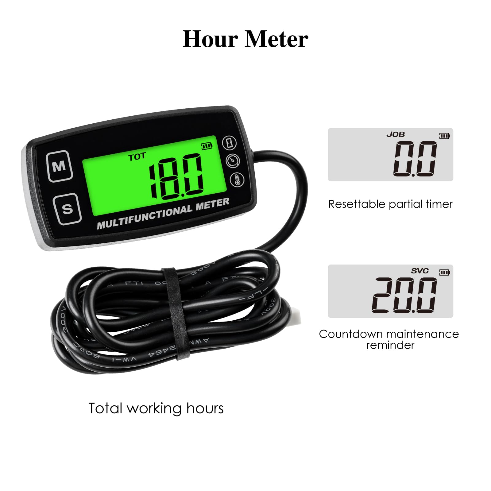 Tachimetro LCD retroilluminato Olio motore Termometro acqua Display digitale Batteria sostituibile per Moto ATV Barca Marine Compressore Pulitori (TS003)