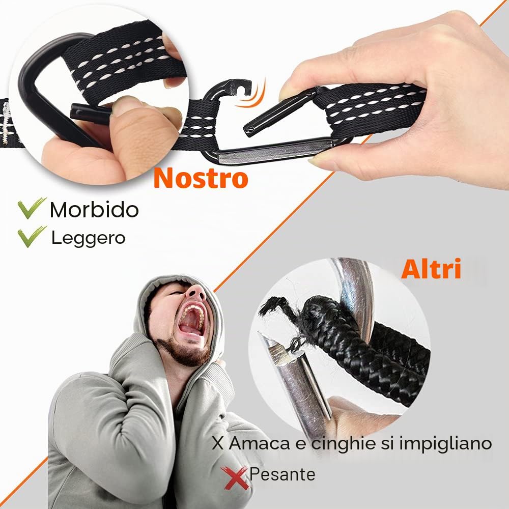 AnorTrek Amaca da Campeggio, Super Leggera e Portatile in Paracadute con Due Cinghie per Albero, Singola o Doppia in Nylon da Viaggio per Campeggio, Backpacking e Escursionismo