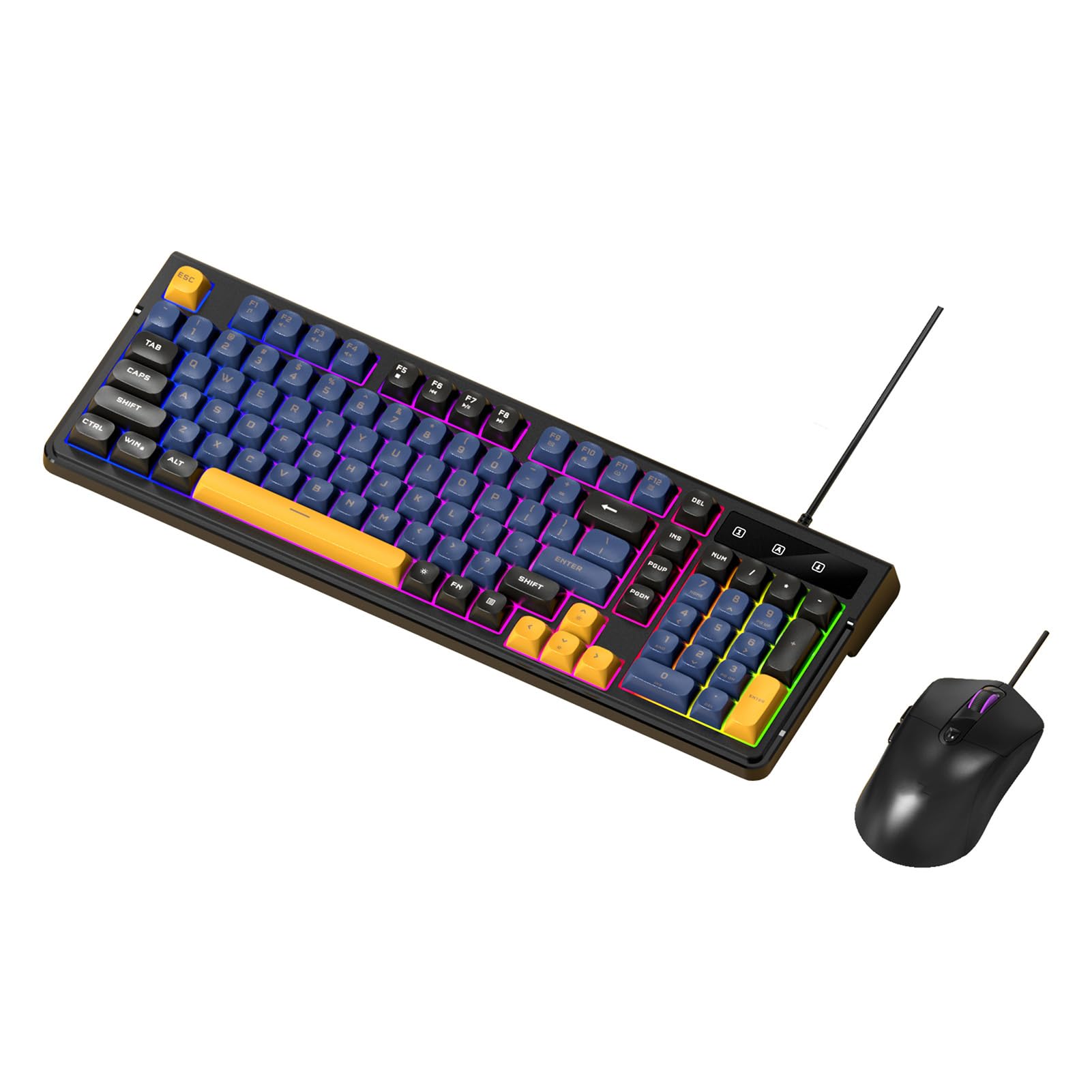 Ergonomiczna Klawiatura i Mysz do Gier z Podświetleniem RGB, Kolorowym Oświetleniem, Kompaktowym Układem, funkcją USB Plug and Play dla, MacOS (Niebieski czarny zestaw)