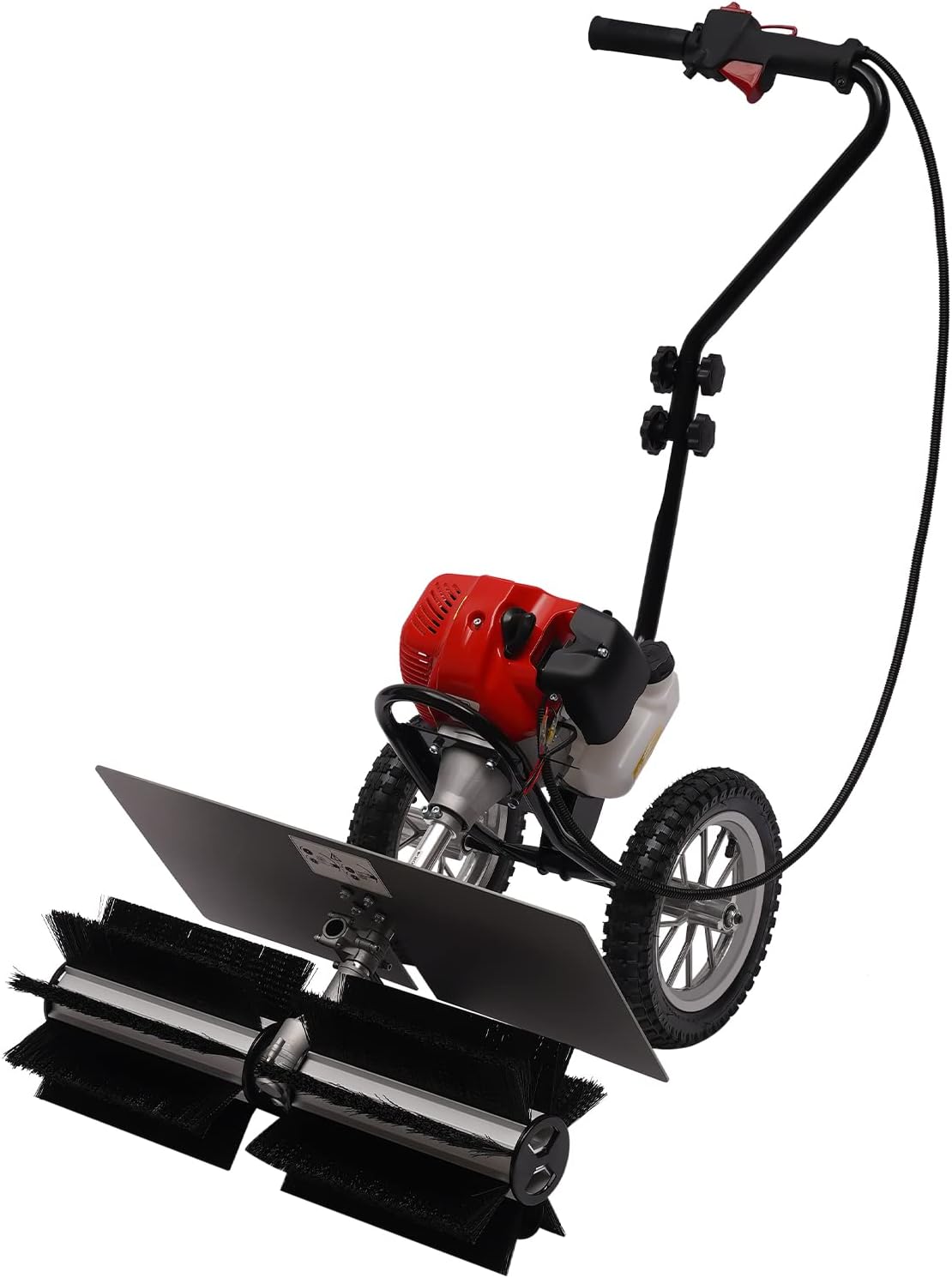 Gas Power Broom Sweeper 43CC 1.7HP 2Stroke Powered Brush Sweeping Broom Walk Behind