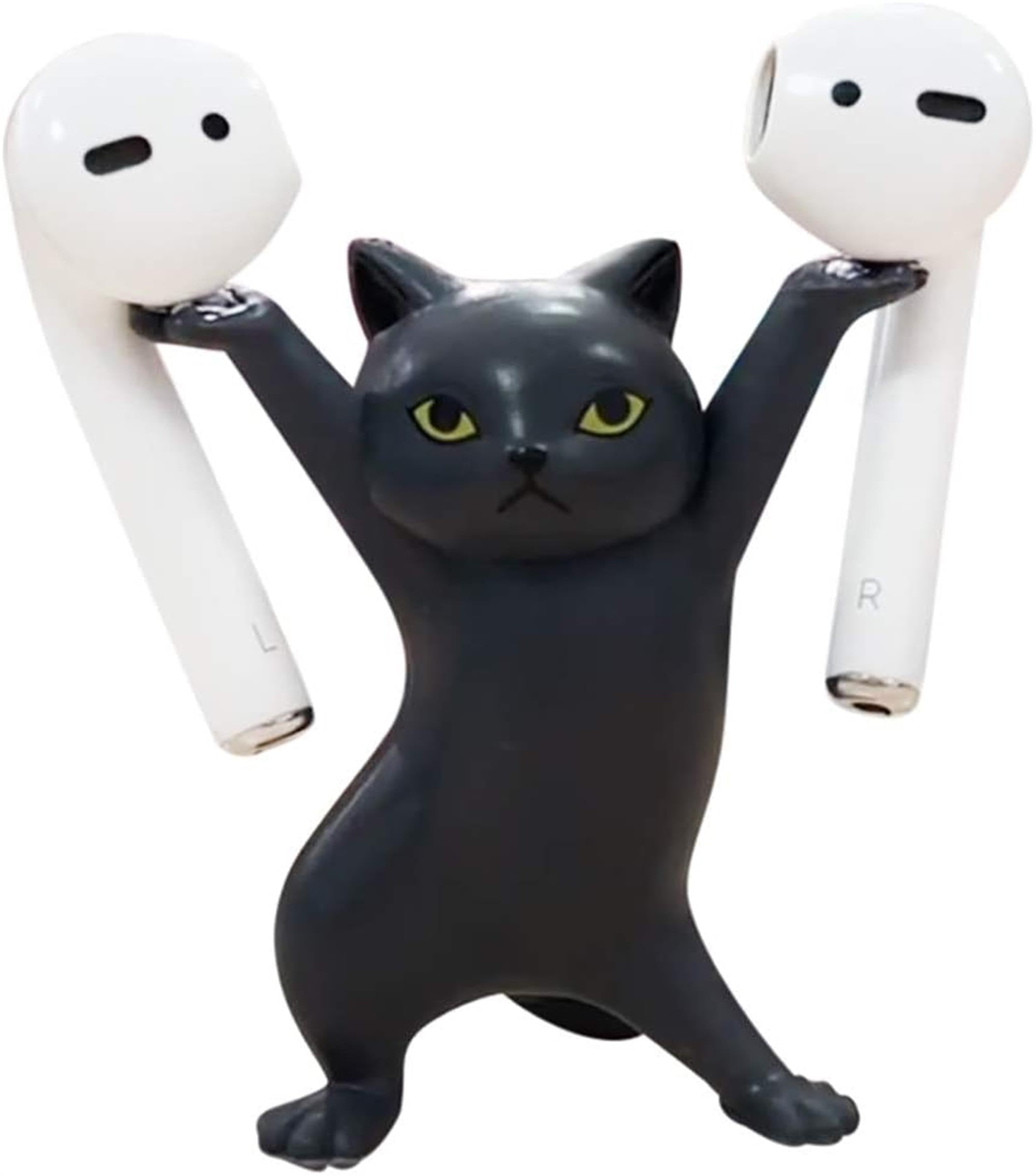 ATHAND Cute Stuff Home Decor Fun Kitty Decoration for Desk Shelf Magnetic Dance Cat Airpod Holder Headphone Earbuds Holder for Apple AirPods 1& 2 3 Pro, Unique Birthday Bday Gifts Ideas (Black)