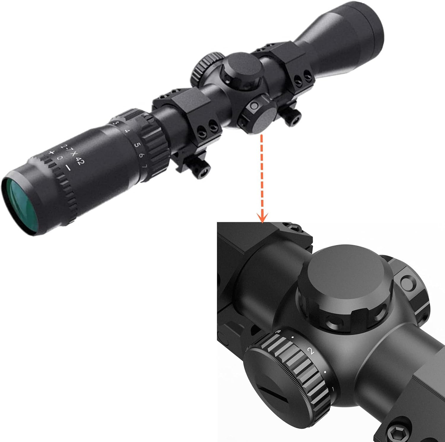 2-7x42 Long Eye Relief Scope Red llluminate Mil-dot Reticle 30mm Tube Diameter Fits Mosin Nagant 1891/30 M39 M44