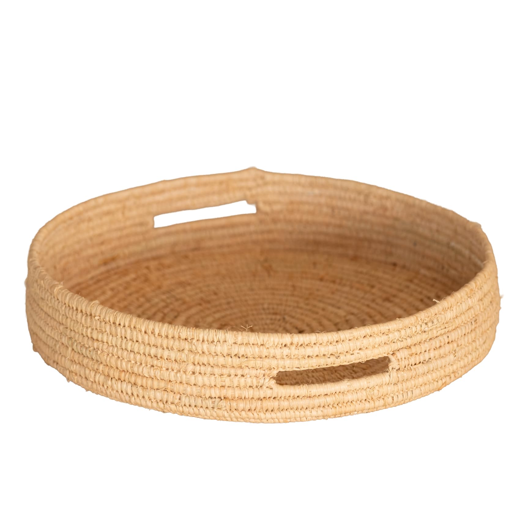 Home Maison - Plateau Rond en Osier Naturel avec Anses - Accessoires Déco - Tressage Fin - Service Repas, Petit Déjeuner, Thé, Café - 32 x 6 cm - Naturel