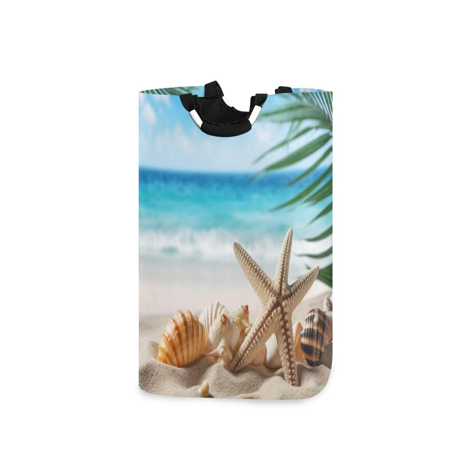 Jihqo Laundry Hamper Basket Beach Starfishes Collapsible Nursery Storage Bin Waterproof Clothing Baskets for Home Bedroom Bathroom Washing Room