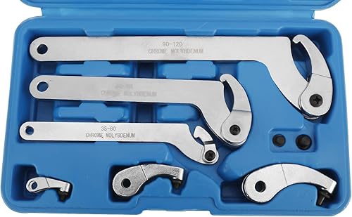 Miniatura 8 de KUNTEC Juego de 8 herramientas de llave de gancho ajustable con clavija C ajustable, llave de tuerca con cabeza redonda intercambiable para