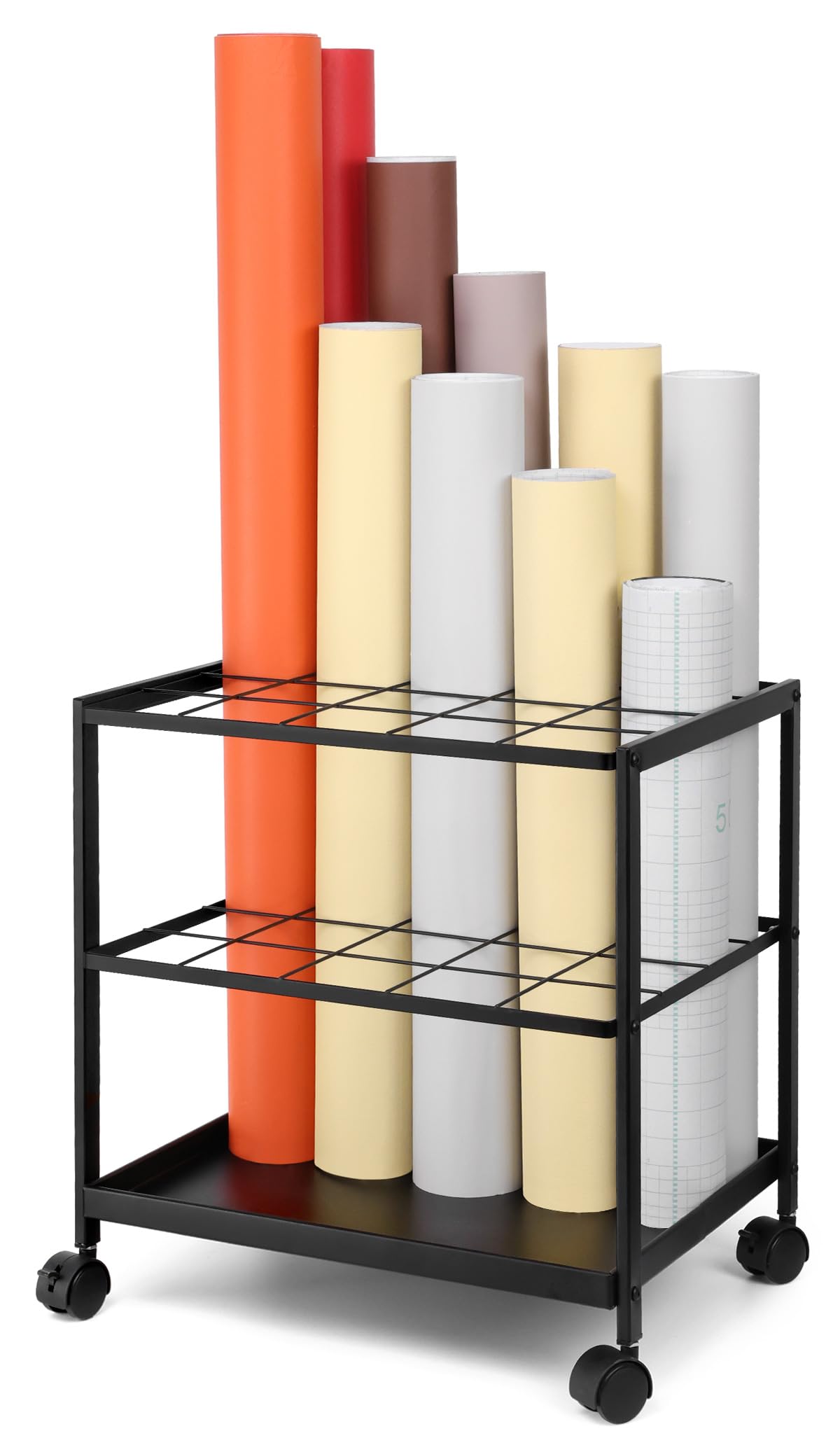 Blueprint Storage Rack Cart - 20 Slots Metal Blueprint Holder with Double-Layer Grids Ensures Secure, Non-Slip Storage, Organizing Posters, Architectural Plans, and Artwork Stably. (20 Slots)