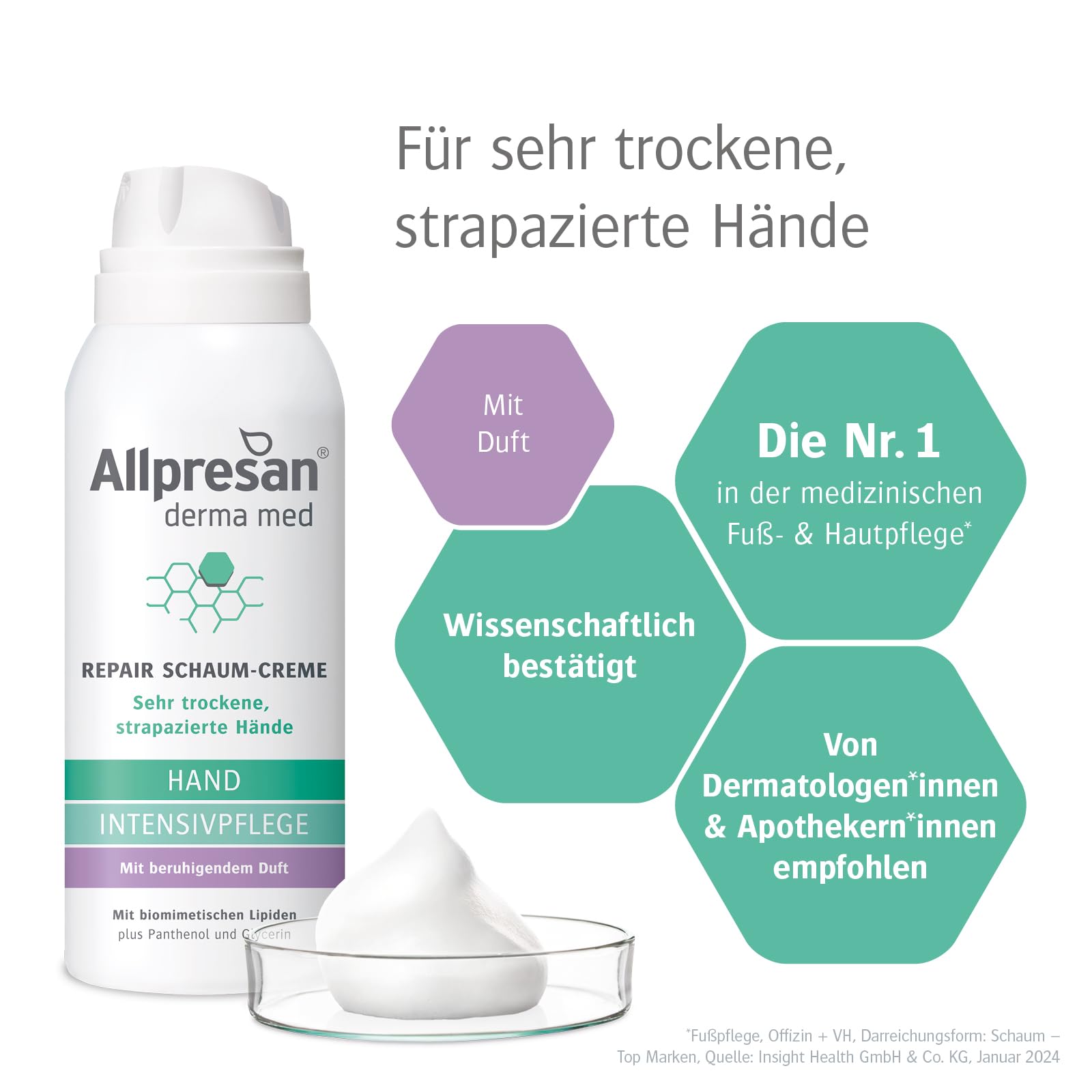 Allpresan Crema in schiuma Repair Hydro con profumo rilassante, per la cura delle mani molto secche e ruvide, 100 ml (confezione da 3)