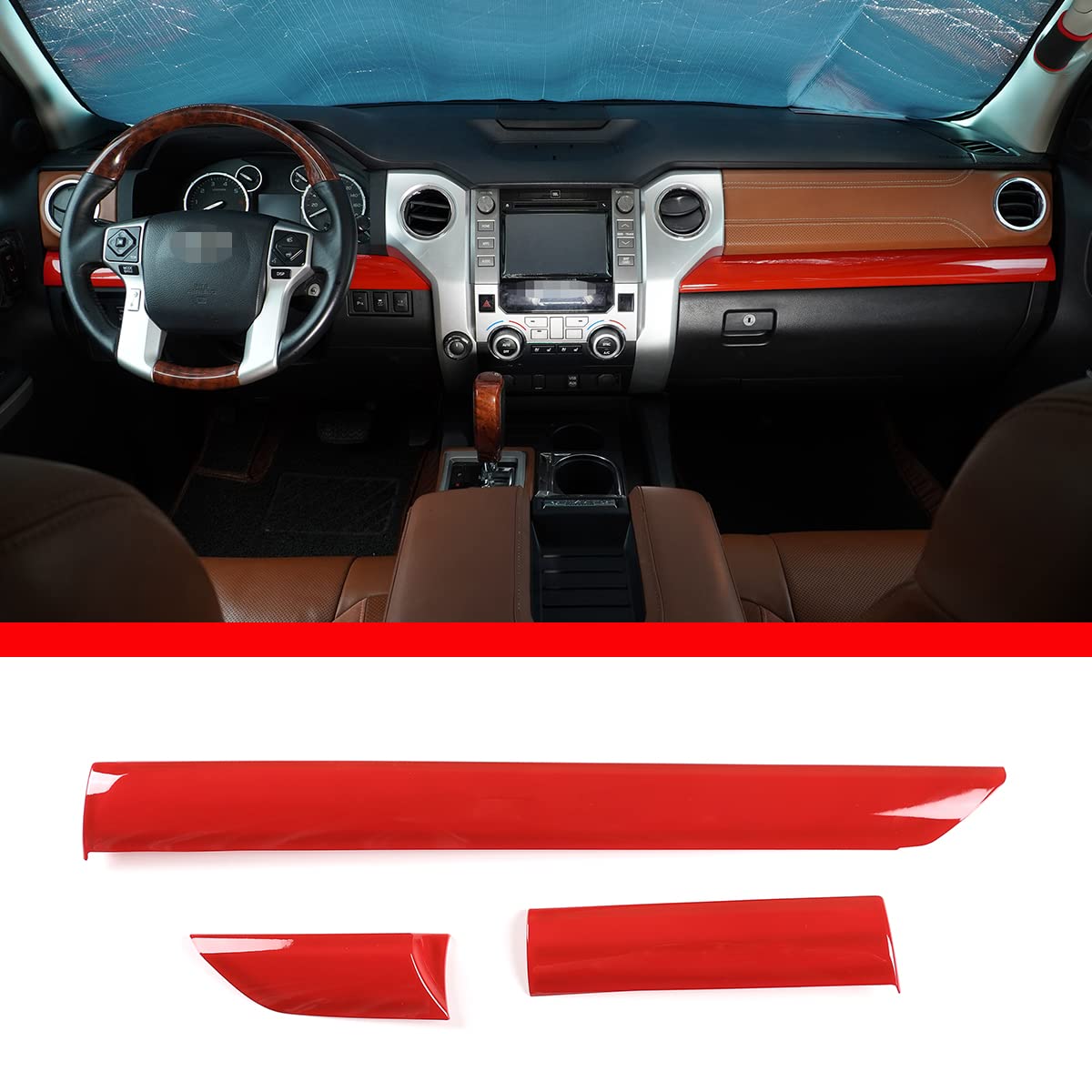 Photo 1 of LLKUANG ABS Central Control Instrument Panel Decorative Panel Fit for Toyota Tundra 2014-2021 Driving Position Side Trim 3-pcs (ABS-Red)