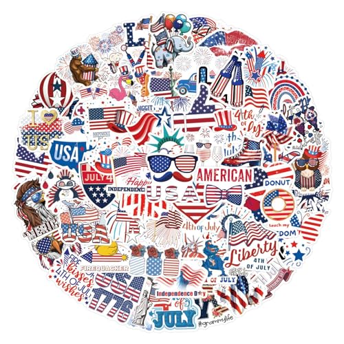 110PCS 4th of July Stickers Waterproof Vinyl Patriotic American Flag Decals for Laptop Skateboard Phone Case Luggage - USA Independence Day Decor for Teens Adults