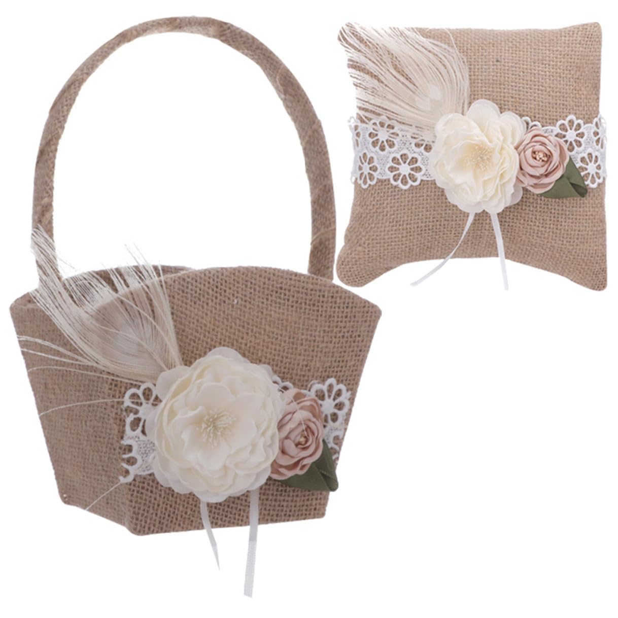 CLISPEED Ringkissen Blumenkorb Satz aus Leinen für Hochzeiten mit Künstlichen Blumen Robust und Dekorativ für Blumenmädchen bei Trauungen