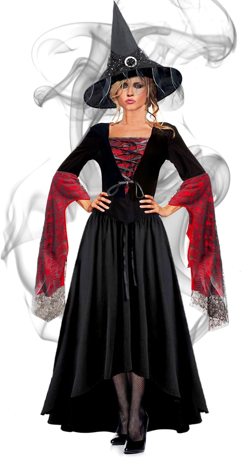 Halloween Costume for Women, Halloween Theme Party Queen Costume with Witch Hat, Halloween Costume for Girls, Fancy Party Outfit Dress(M)