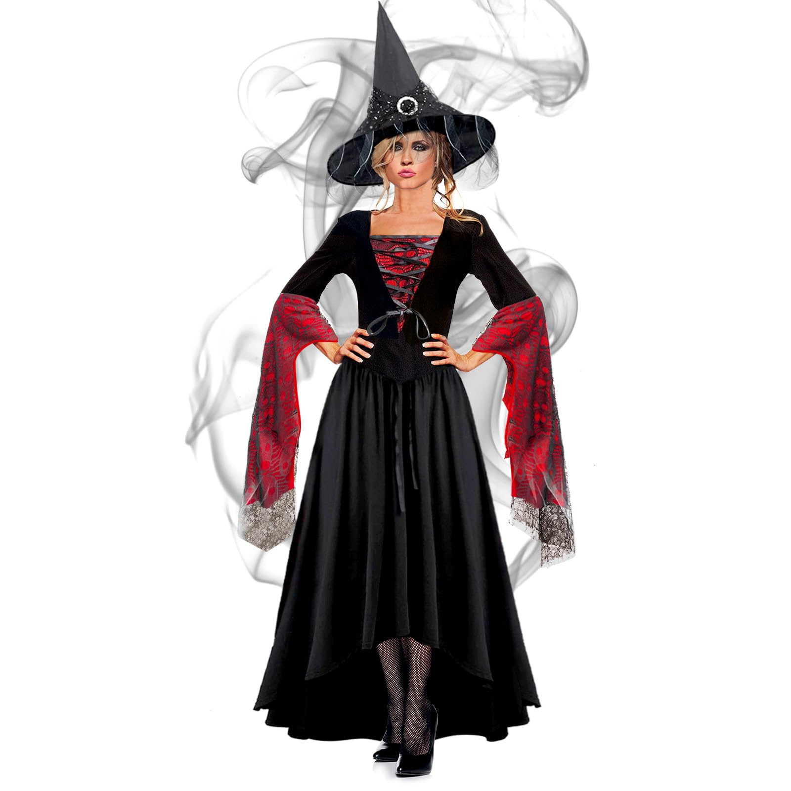 Halloween Costume for Women, Halloween Theme Party Queen Costume with Witch Hat, Halloween Costume for Girls, Fancy Party Outfit Dress(M)