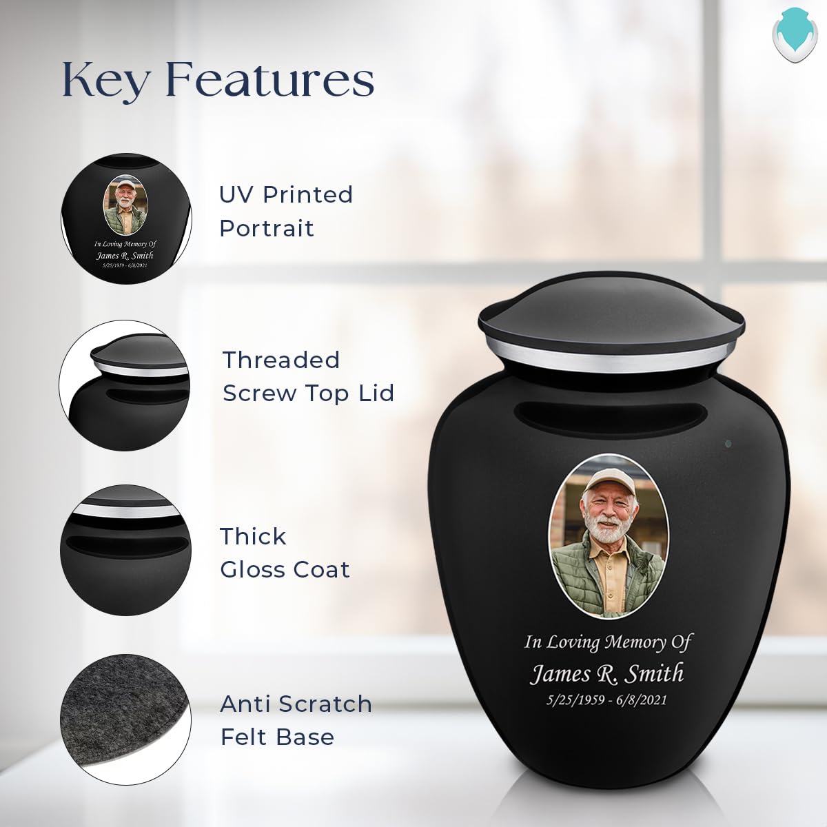 Geturns Embrace Adult Personalized Picture Cremation Urns for Human Ashes I Large Photo Black Funeral Urn for Men and Women I 200 lbs