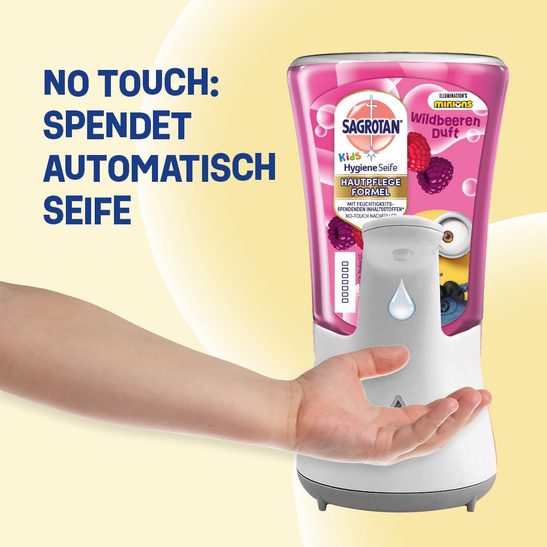 Sagrotan Kids No-Touch wkład uzupełniający z dzikich jagód – do automatycznego dozownika mydła – 5 x 250 ml mydła do rąk