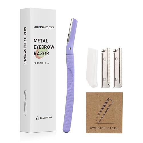 KINGHOOD Maquinilla de afeitar de cejas de metal, recortadora de cejas para mujer, herramienta de dermaplaning profesional con mango cómodo y dos