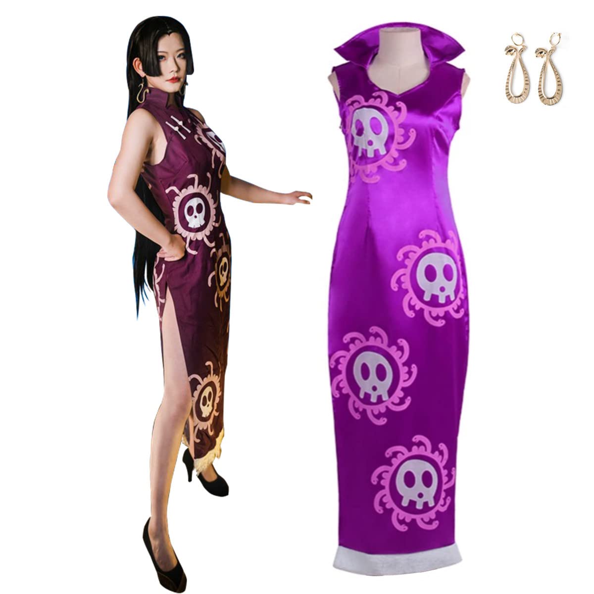 GWOKDAN Queen Boa Hancock Cosplay Costume Anime Kimono Dress Cheongsam Cloak Women Halloween Outfits Full Set - X-Large - Purple