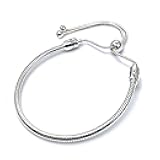 European Charm Bracelet - Adjustable 3mm 925 Sterling Silver Snake Chain for Charms, Compatible with Pandora Beads & Pendants - Clip On/Off Sliding Bracelet
