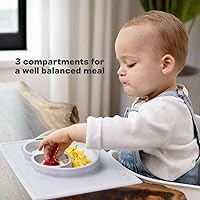 Vista 6 de ezpz Happy Mat (gris) – 24 meses + – Mantel individual de succión 100% silicona + plato dividido con tres compartimentos – Niños pequeños +