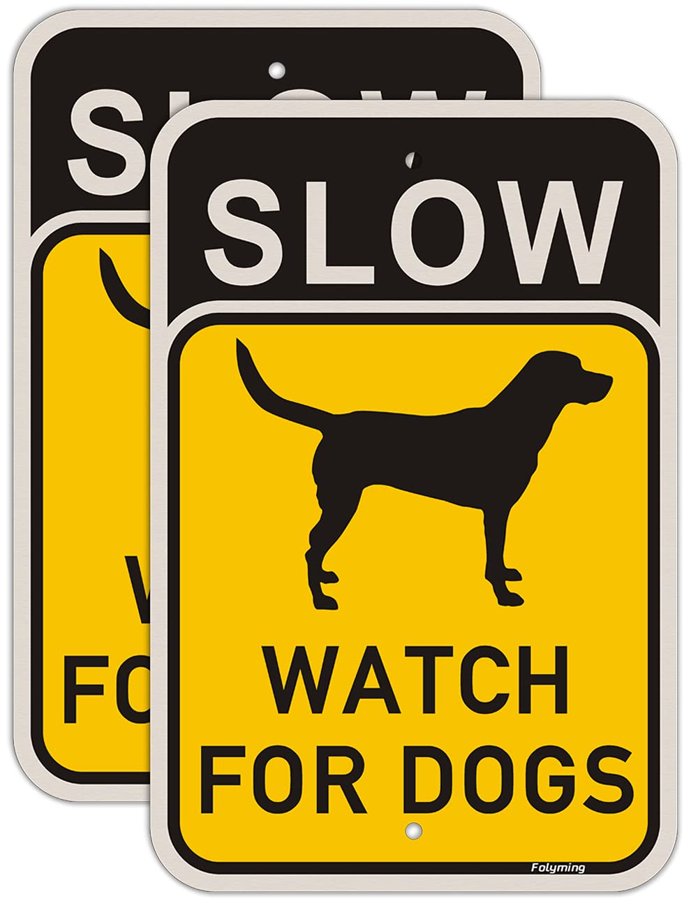 2 Pack Slow Watch For Dogs Sign 18 x 12 Inches Slow Down Dogs at Play Signs Metal Reflective Rust Aluminum Weatherproof UV Protected Durable Ink Easy Mounting Indoor Outdoor Use