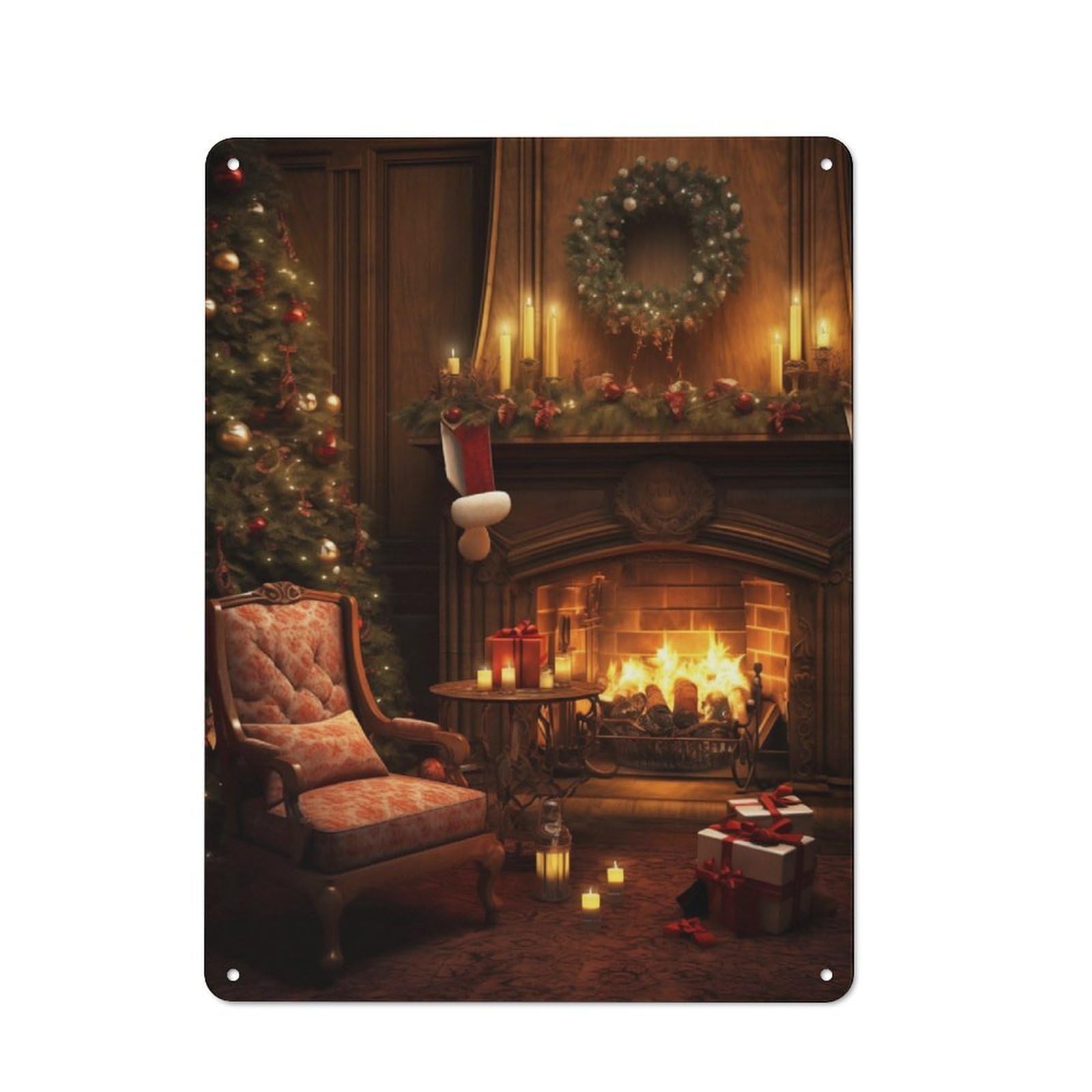 Junmoney Christmas Fireplace 40X30cm Vintage Metal Plaque With For Garage Or Workshop, A Christmas Gift For People Styling Garage And Workshop