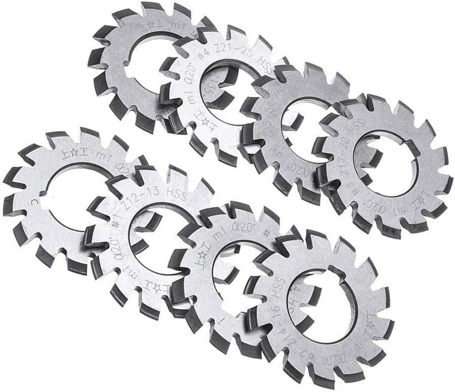 8Pcs HSS M1 Diameter 22mm PA20° Involute Gear Cutters Set with Pressure Angle 20 Degree for 12-135+ Teeth Metalworking Manufacturing