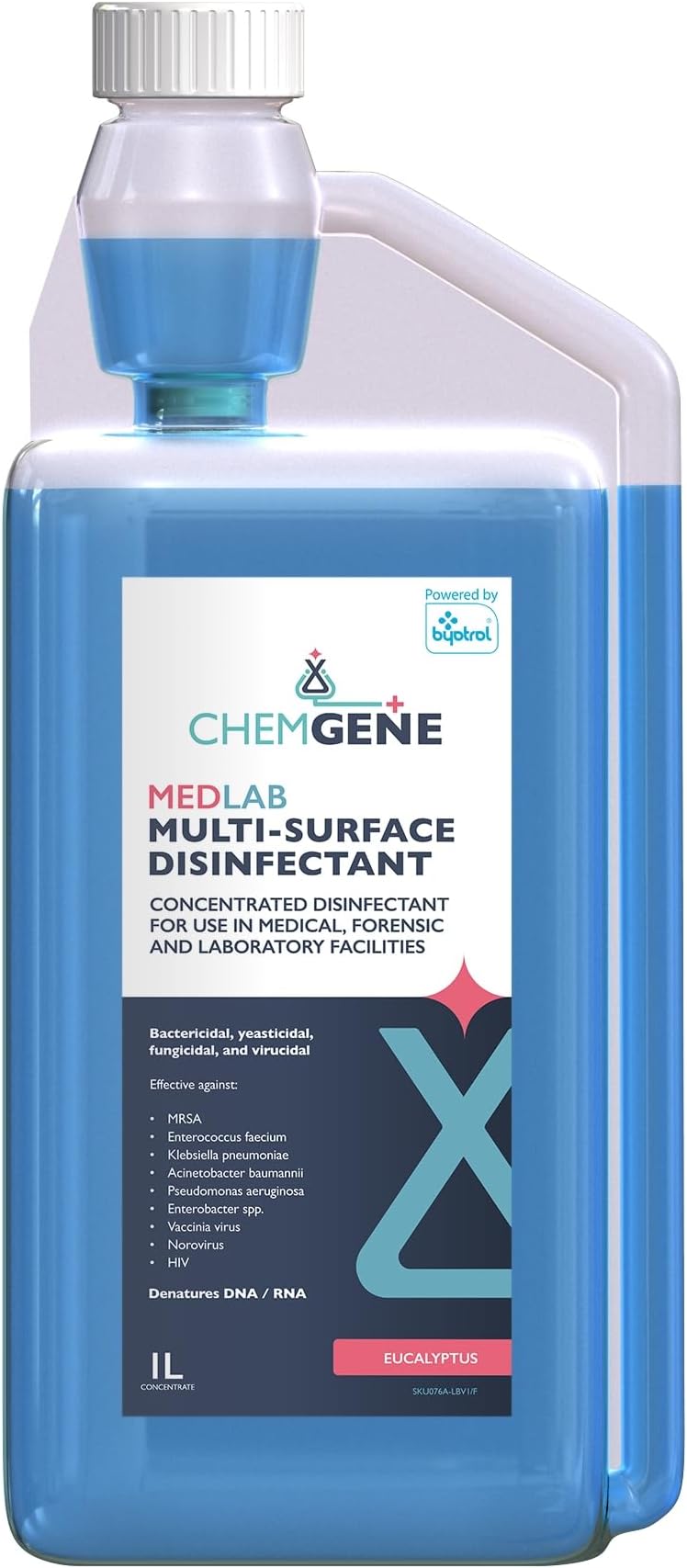 Chemgene MedLab Multi-Surface Disinfectant Concentrate | High Level Cleaning & Disinfection of Hard Surfaces | Eucalyptus | 1 Litre concentrate