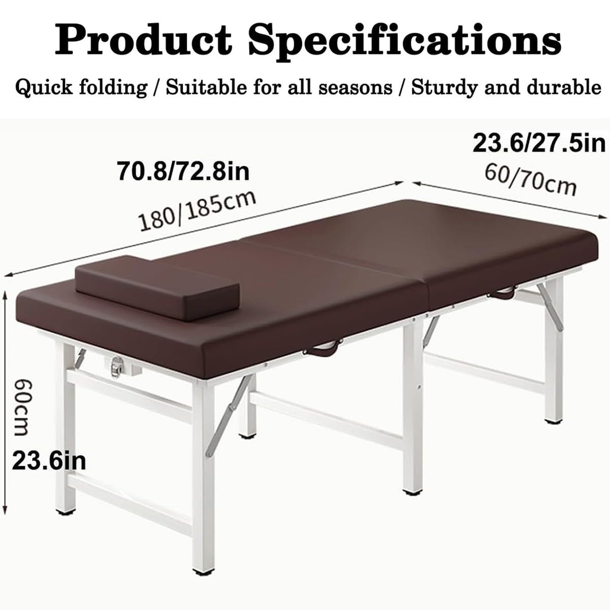 Massageliege Metall, Massagetisch Klappbar Stabil, bis zu 200 kg, Kunstleder und Kopfstütze, Tasche, 180x60x60/185x70x60CM