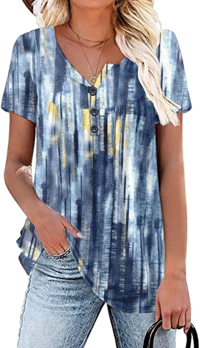 Womens Summer Plus Size Tops Blouses Short Sleeve Shirts Lace Pleated Tunic Tops M-4XL