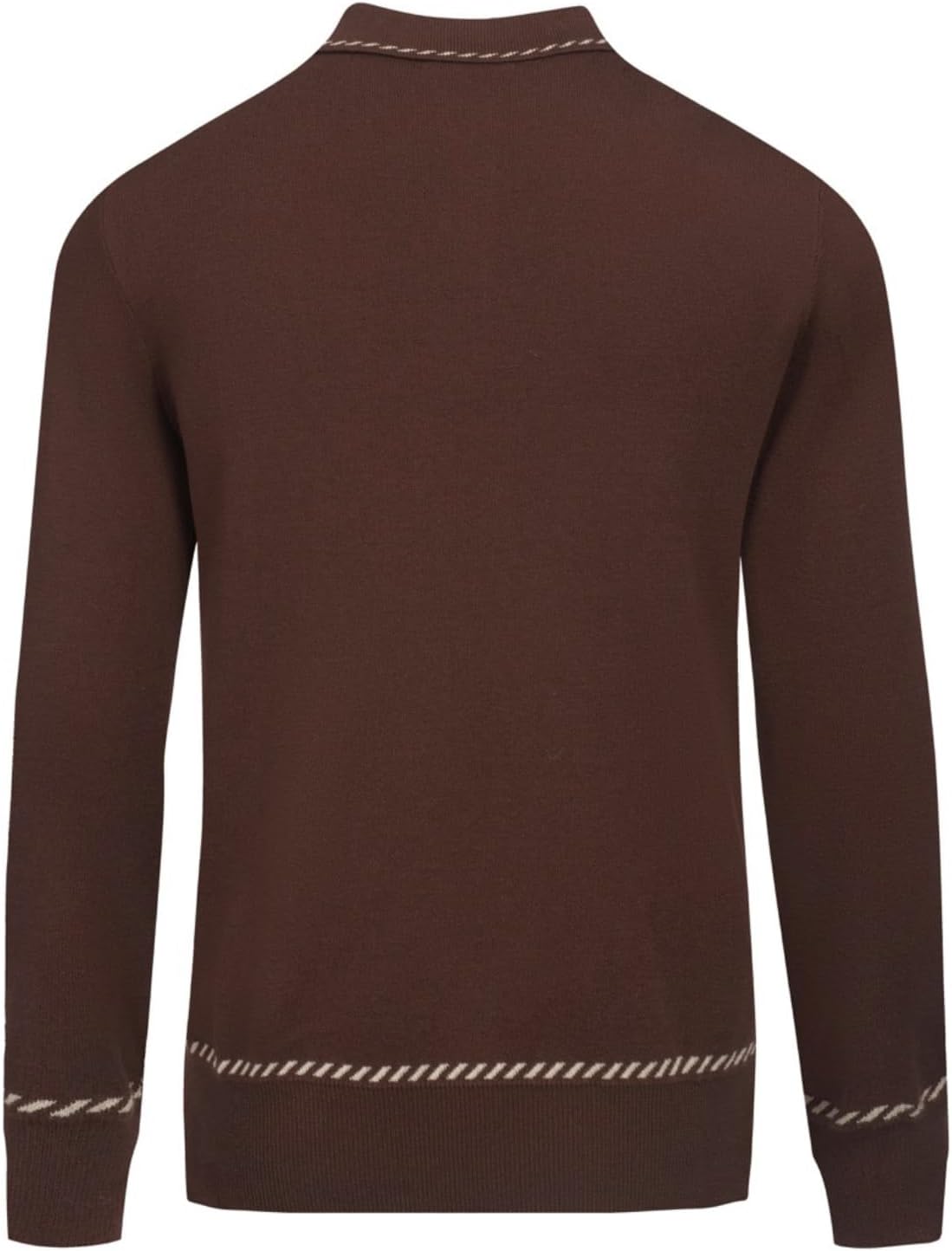 OXKNIT Men’s Knit Long Sleeve Polo Shirts, Mod Style Retro Stripes Quarter Button Brown Pullover Sweater with Pocket