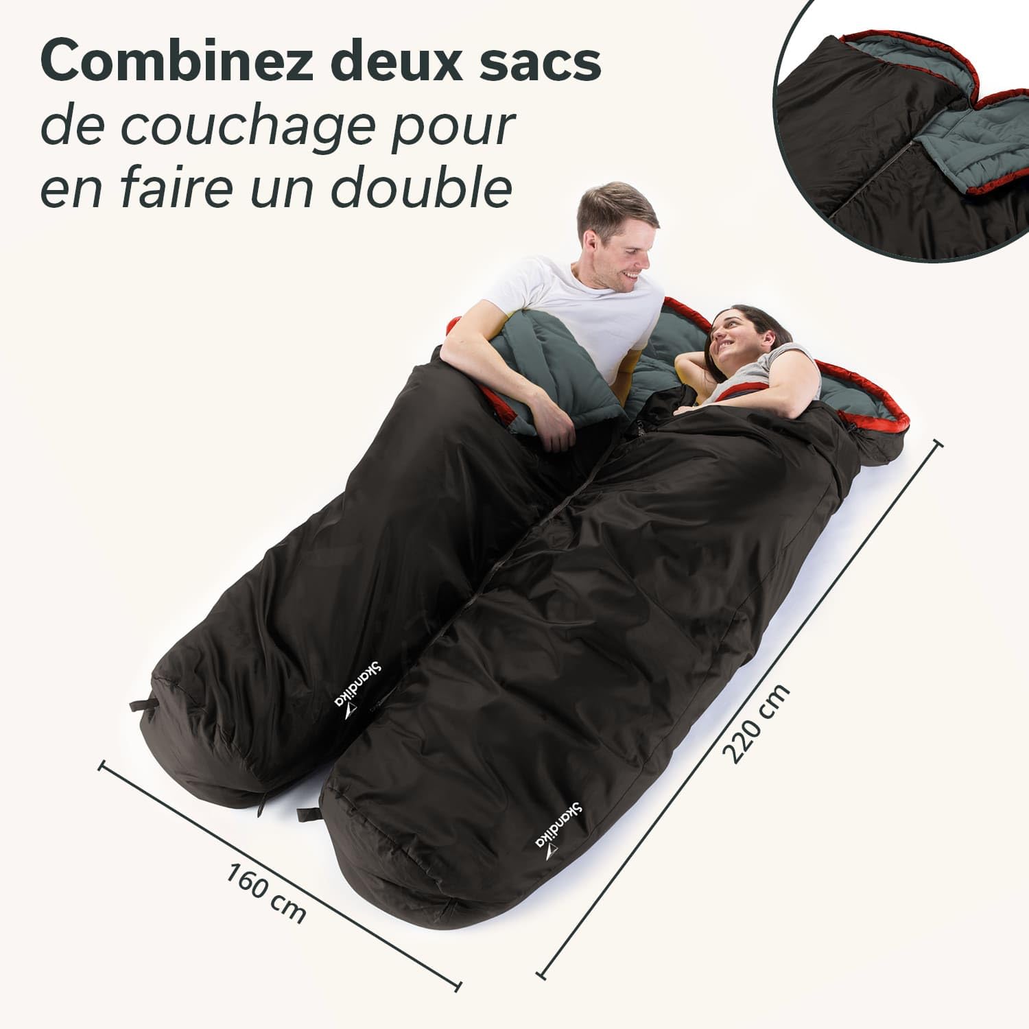 Skandika Alaska - Sac de Couchage sarcophage Momie, Adulte, jumelable, 3 Saisons, jusqu'à -10°C, 220 x 80 cm | Hiver Outdoor Camping Randonnée